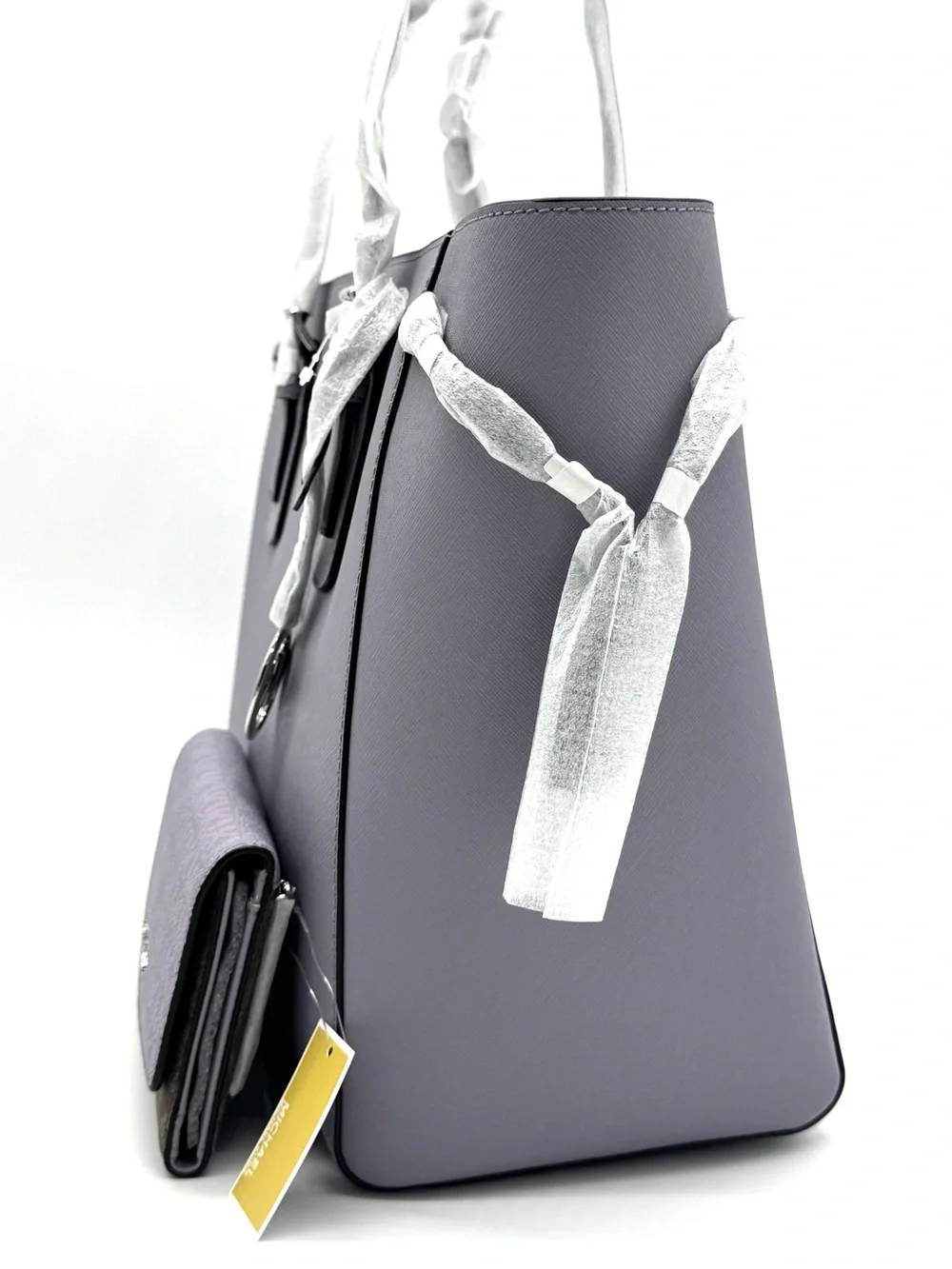 Michael Kors Voyager Large Leather Tote Bag w Matching Trifold Wallet - Lilac